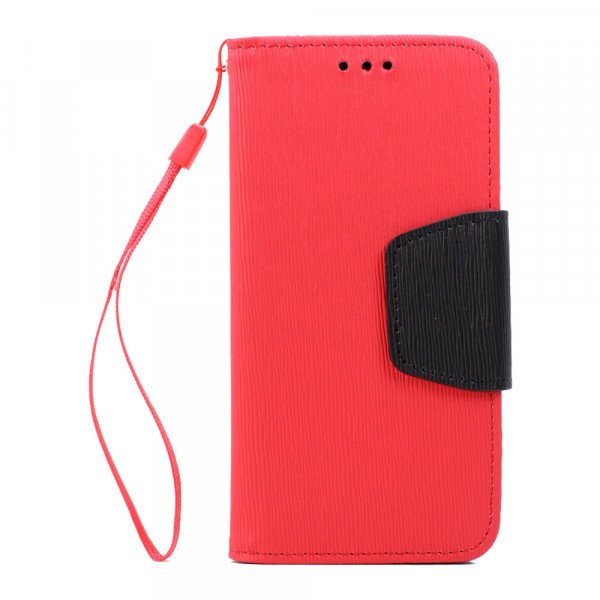 Wholesale LG Tribute 5 K7 Color Flip Leather Wallet Case with Strap (Red Black)